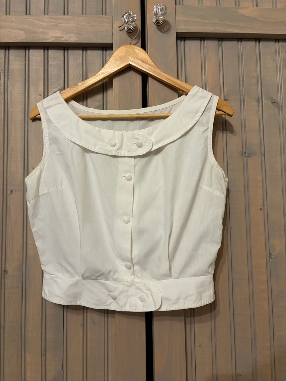 1950s White Cotton Boho Sleeveless Top